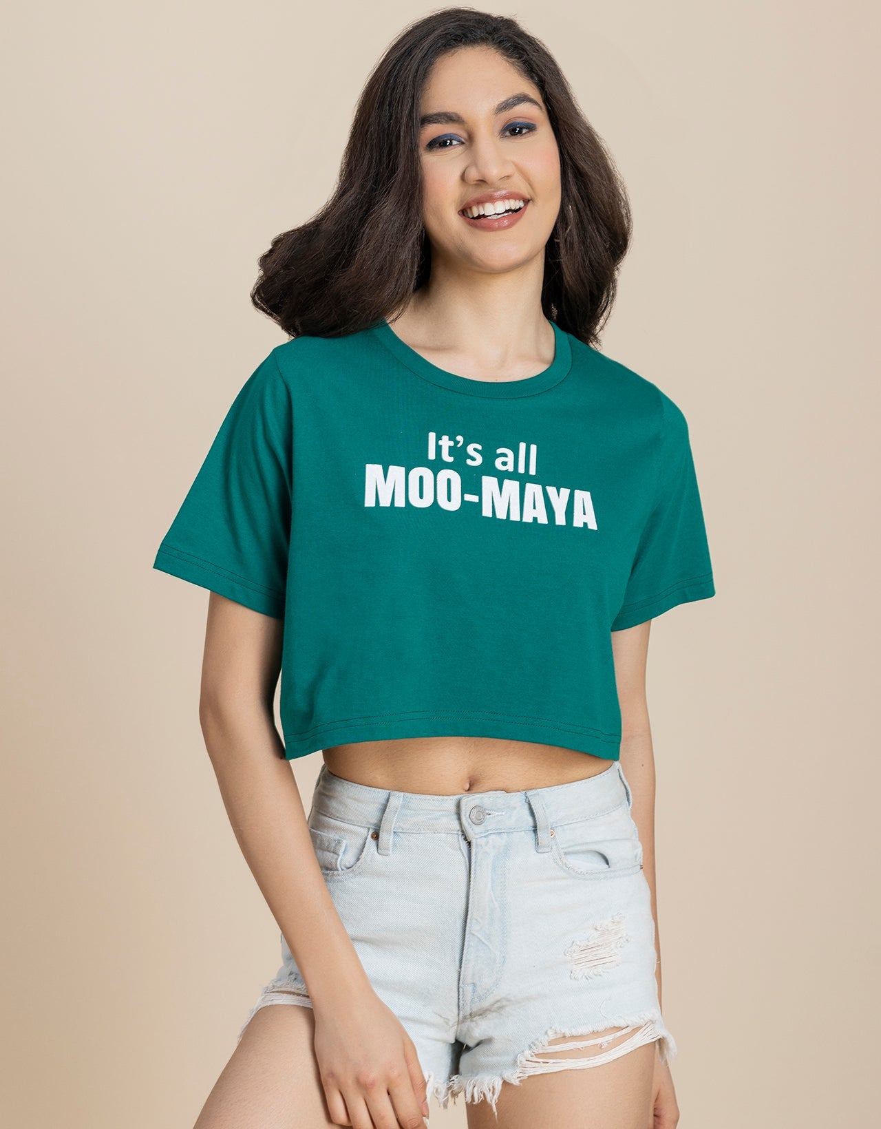 Round Neck Crop T-Shirt, Chic Casual Tee