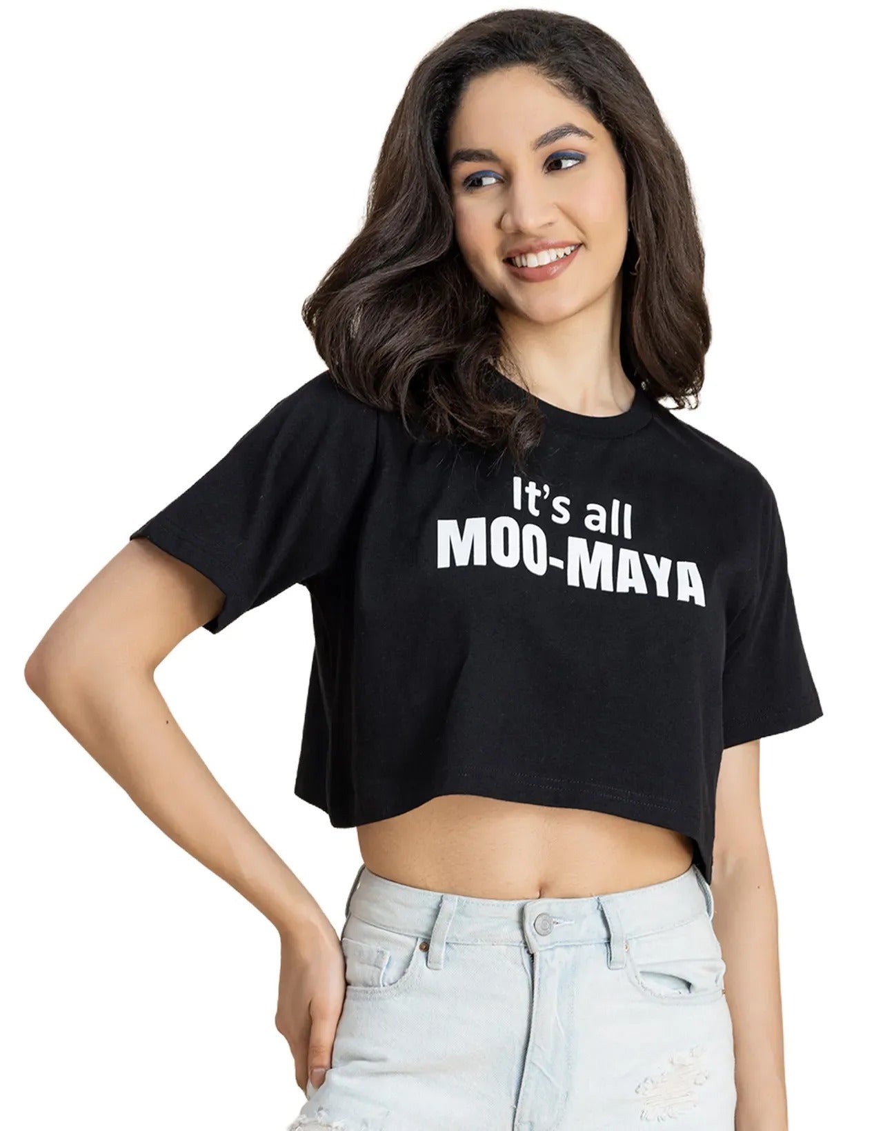Round Neck Crop T-Shirt, Chic Casual Tee
