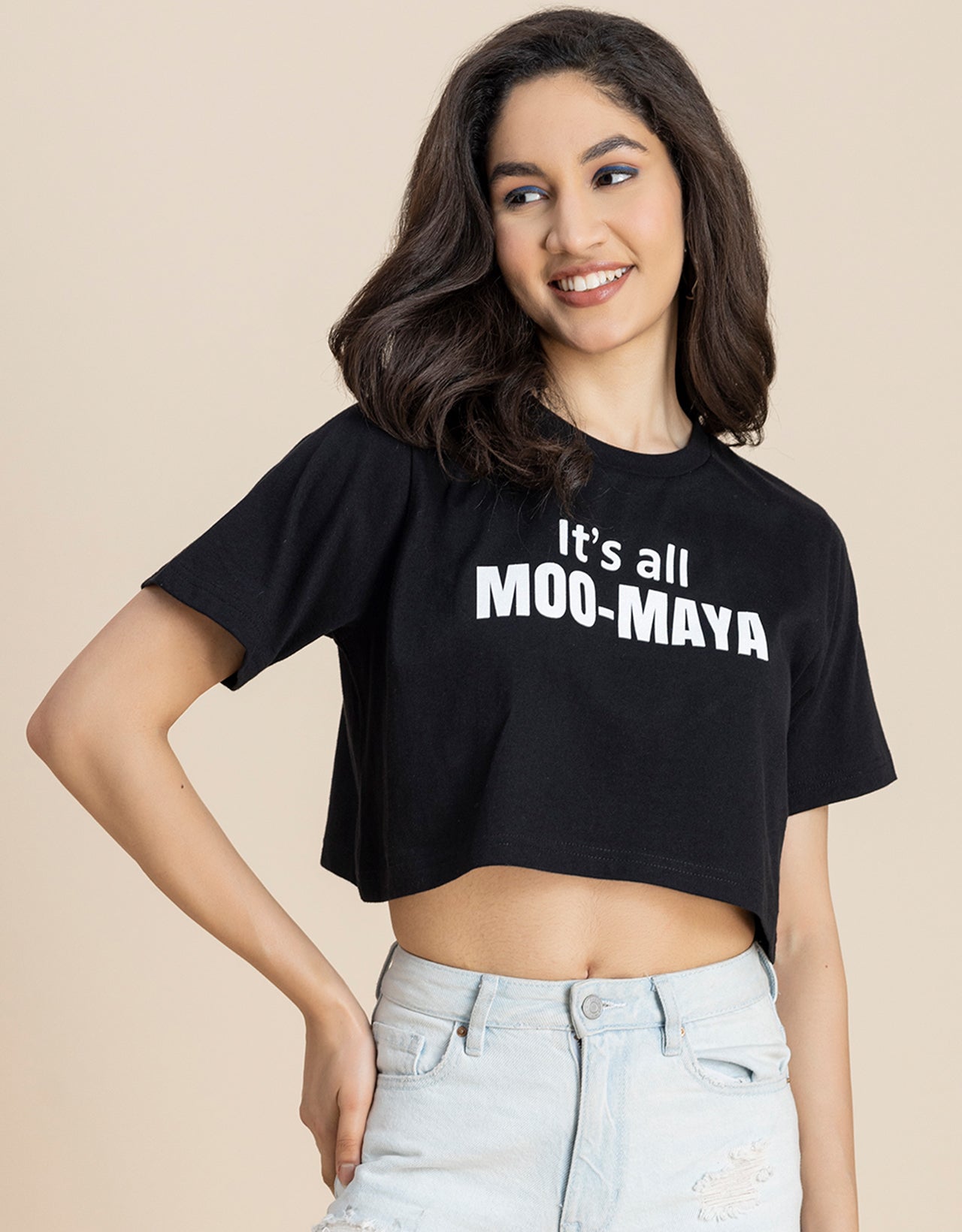 Round Neck Crop T-Shirt, Chic Casual Tee