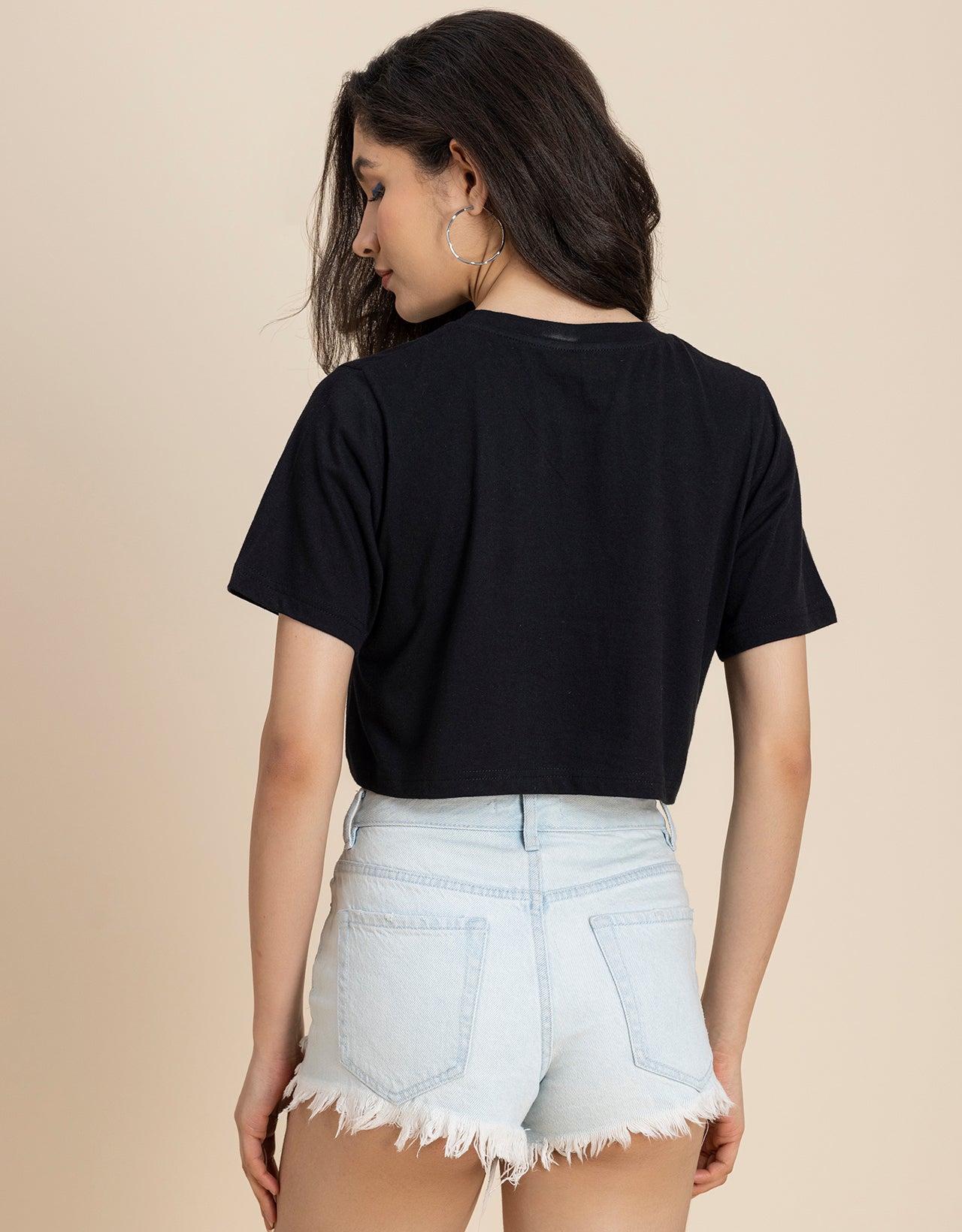 Round Neck Crop T-Shirt, Chic Casual Tee