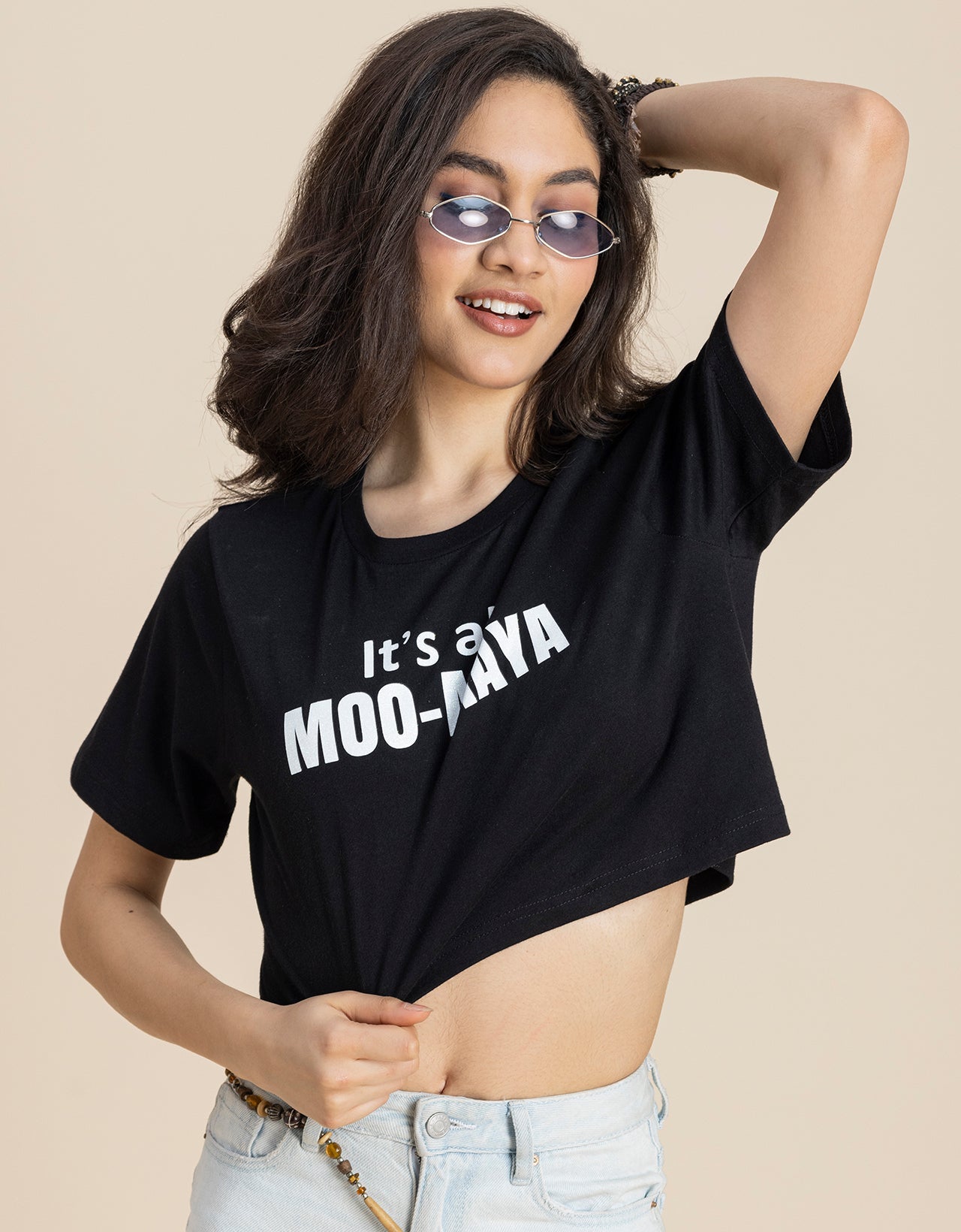 Round Neck Crop T-Shirt, Chic Casual Tee