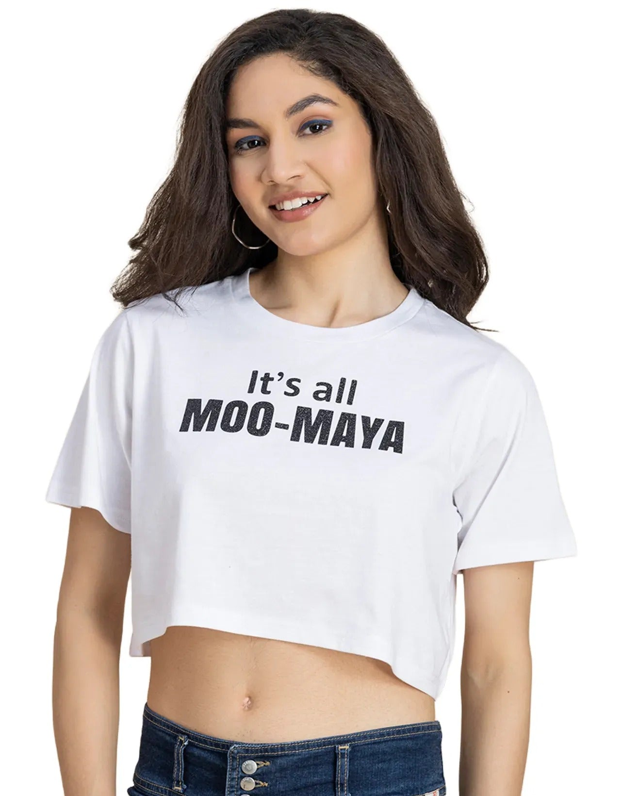 Round Neck Crop T-Shirt, Chic Casual Tee