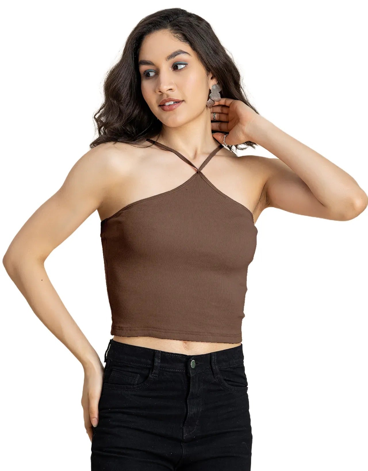 Casual Halter Neck Crop Top For Women
