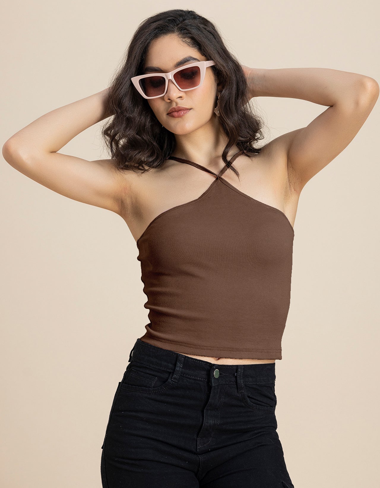 Casual Halter Neck Crop Top For Women