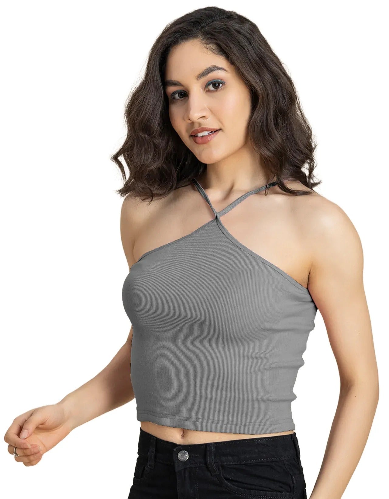 Casual Halter Neck Crop Top For Women