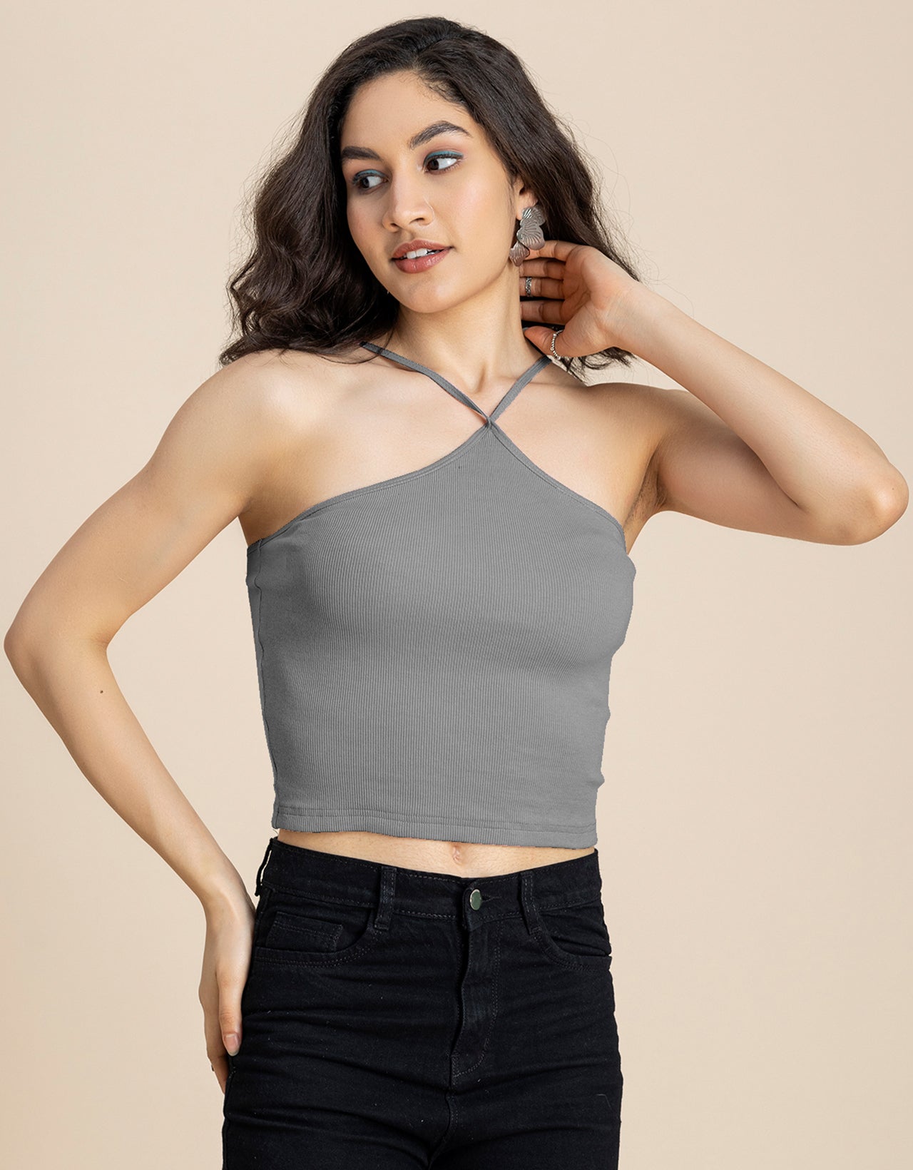 Casual Halter Neck Crop Top For Women