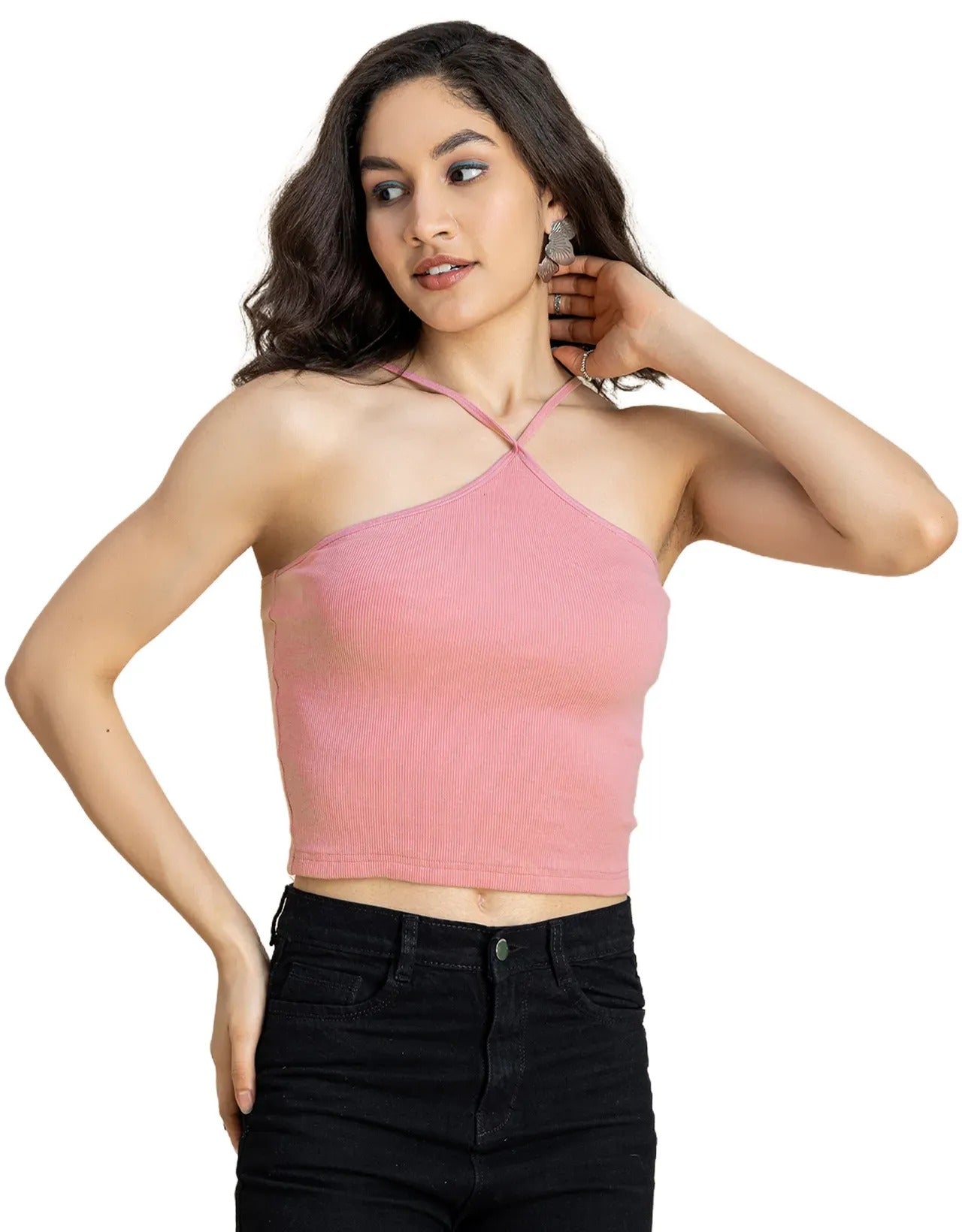 Casual Halter Neck Crop Top For Women