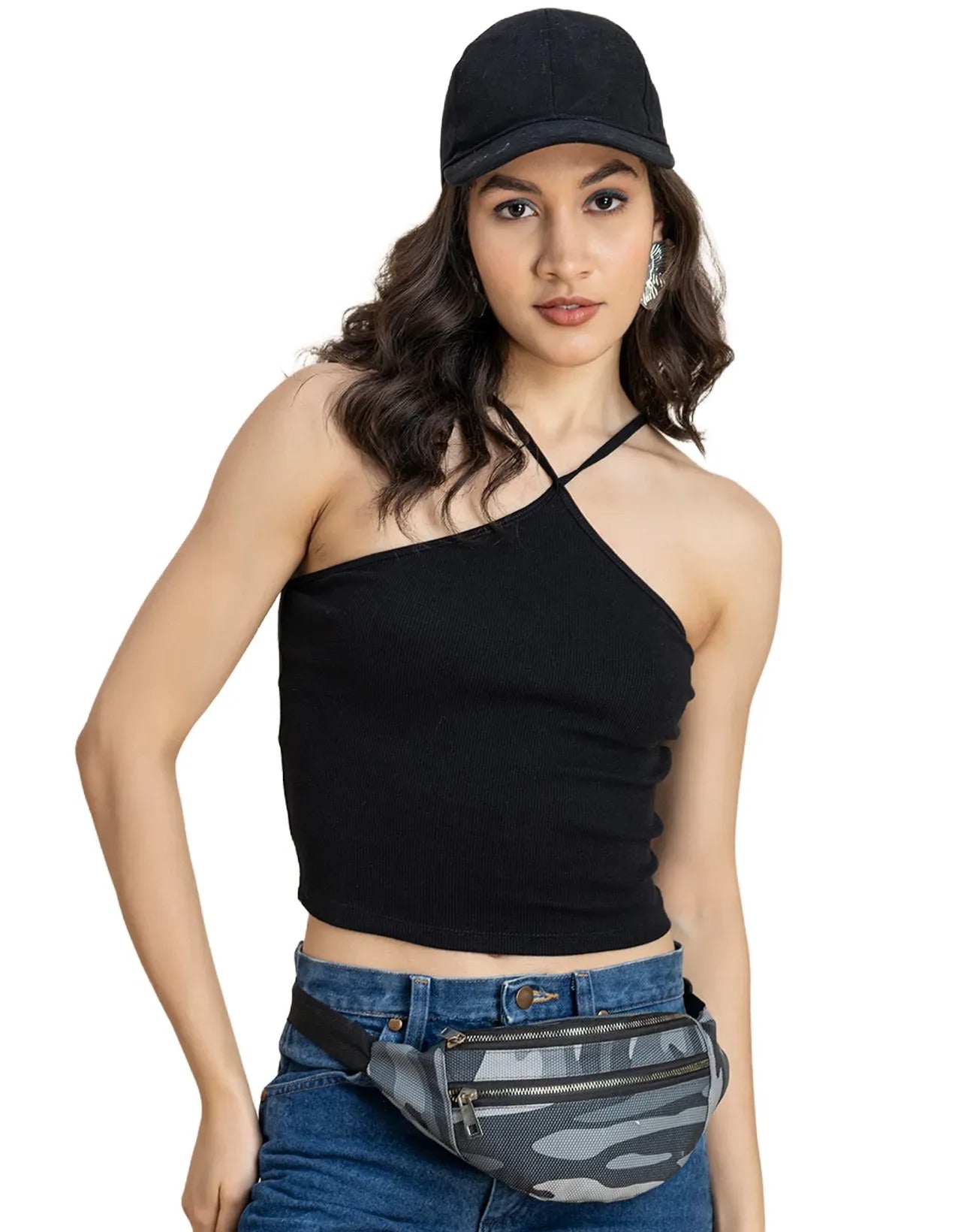 Casual Halter Neck Crop Top For Women
