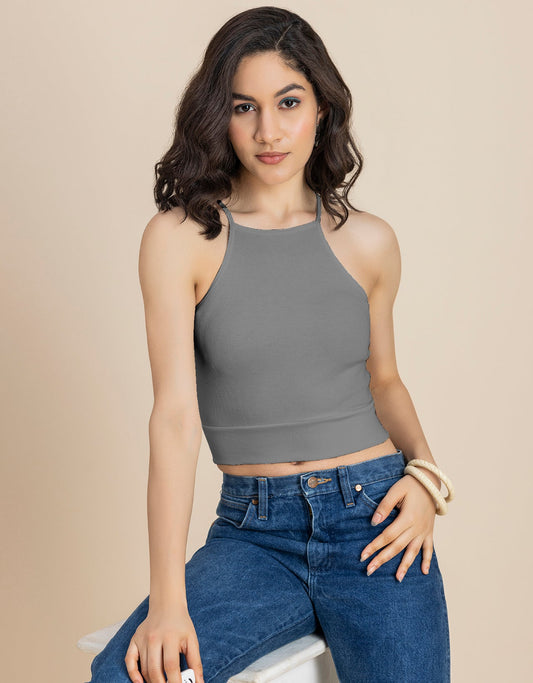 Women Casuals Sporty Crop Sleeveless Top
