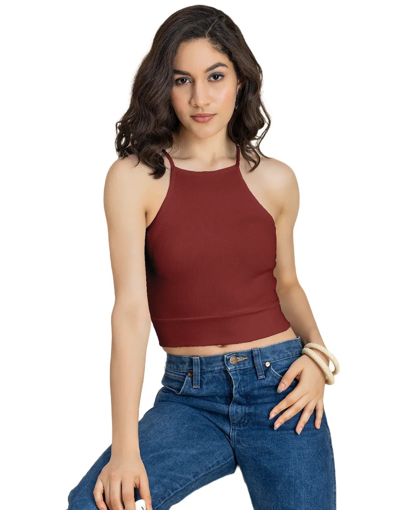Women Casuals Sporty Crop Sleeveless Top