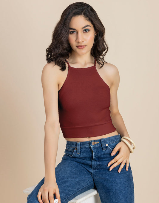 Women Casuals Sporty Crop Sleeveless Top
