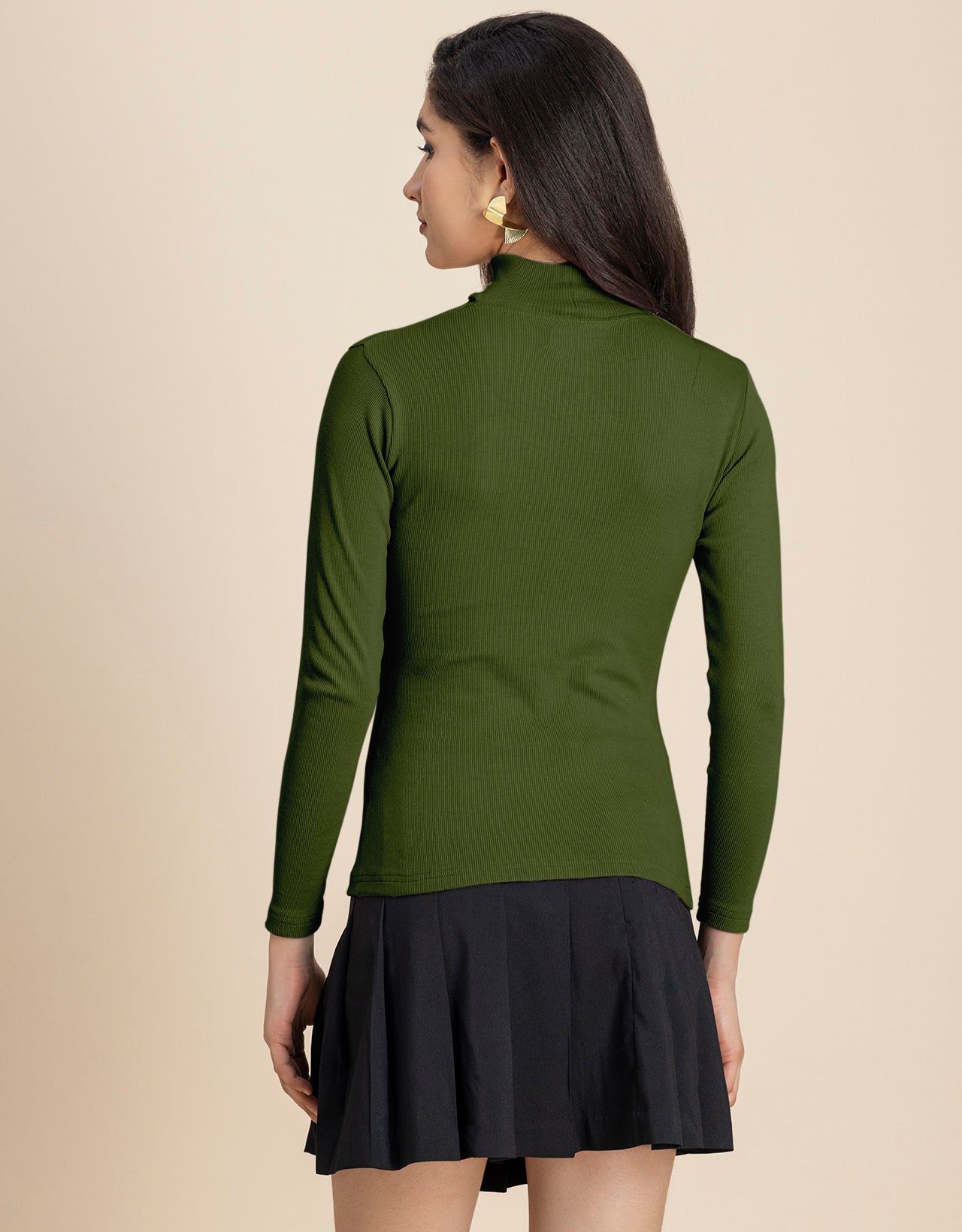 Women Solid Knit Turtle-Neck Casual Top