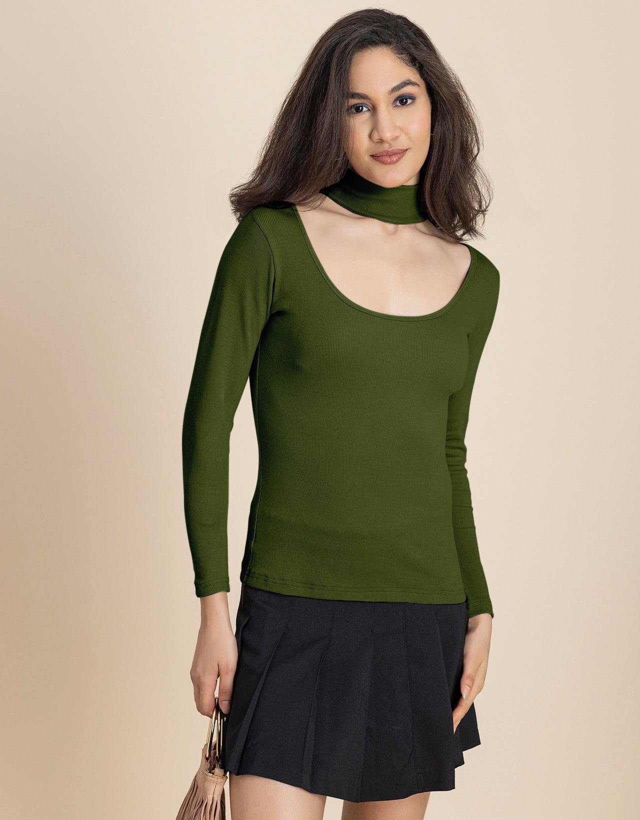 Women Solid Knit Turtle-Neck Casual Top