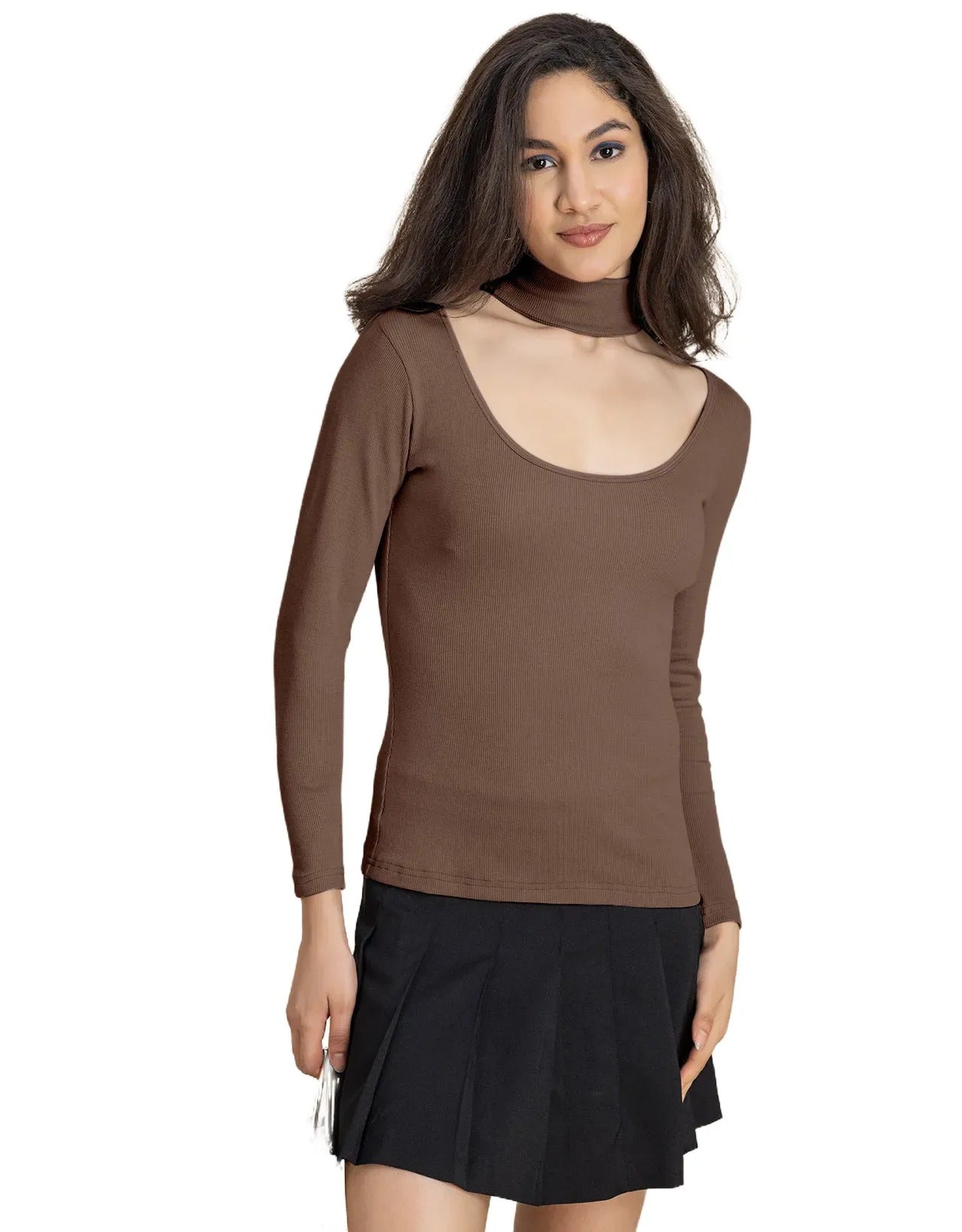 Women Solid Knit Turtle-Neck Casual Top