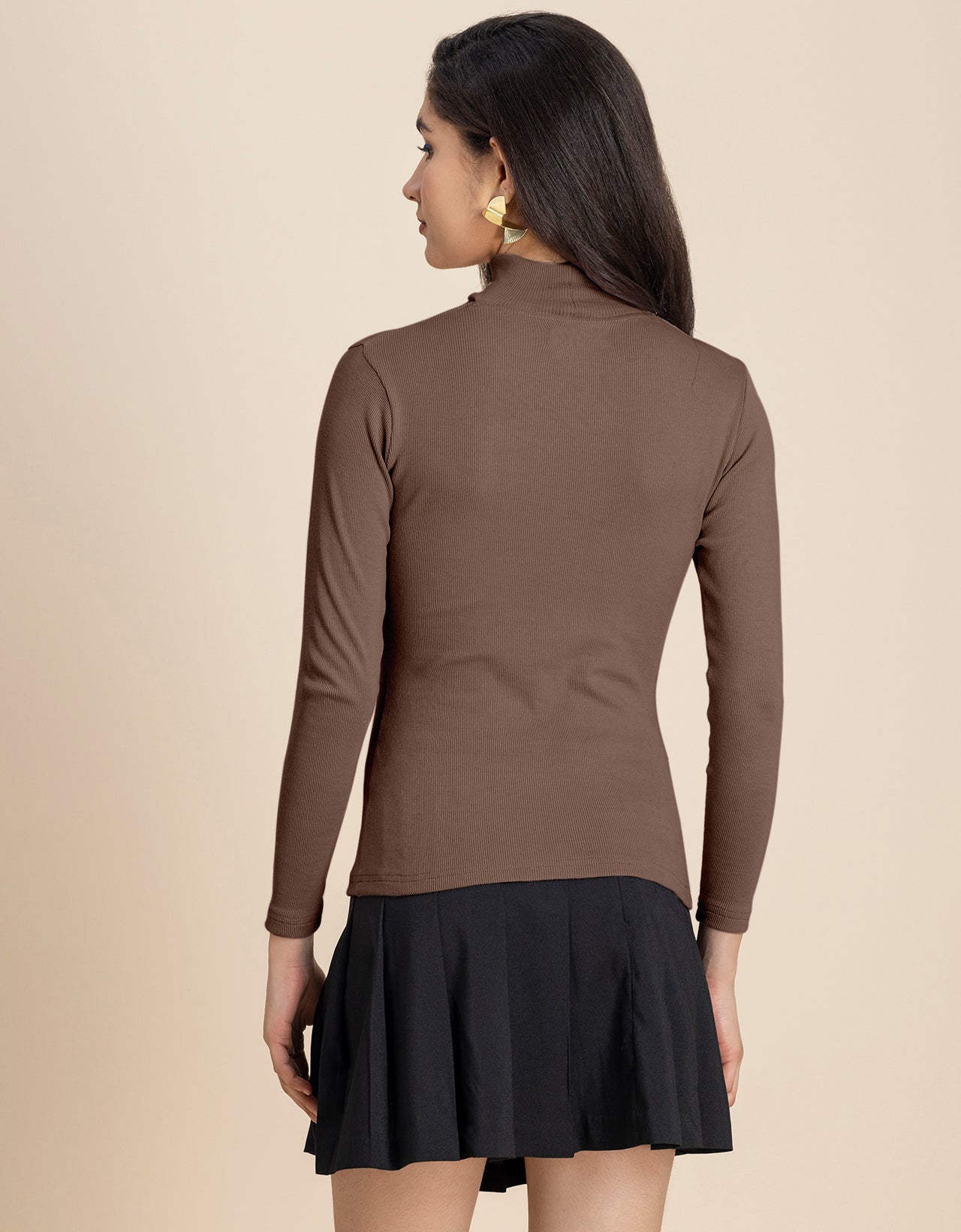 Women Solid Knit Turtle-Neck Casual Top