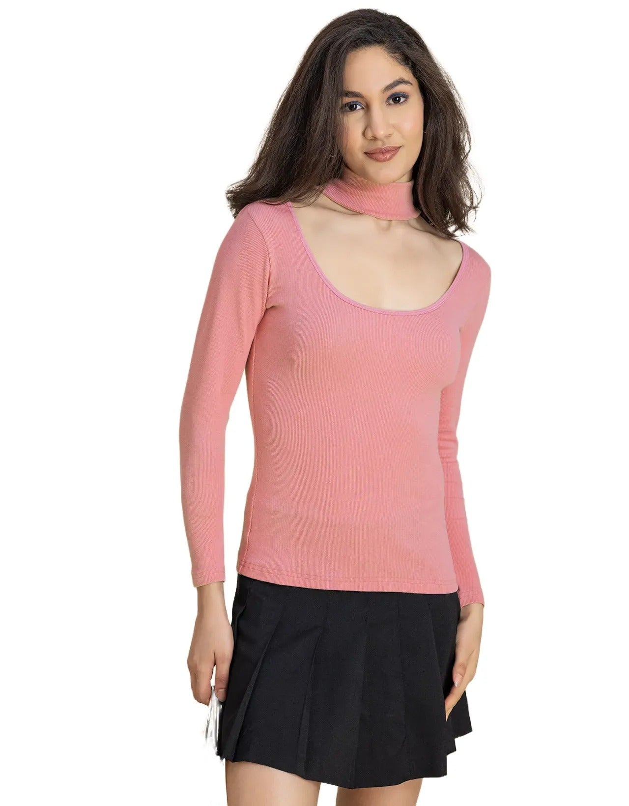 Women Solid Knit Turtle-Neck Casual Top