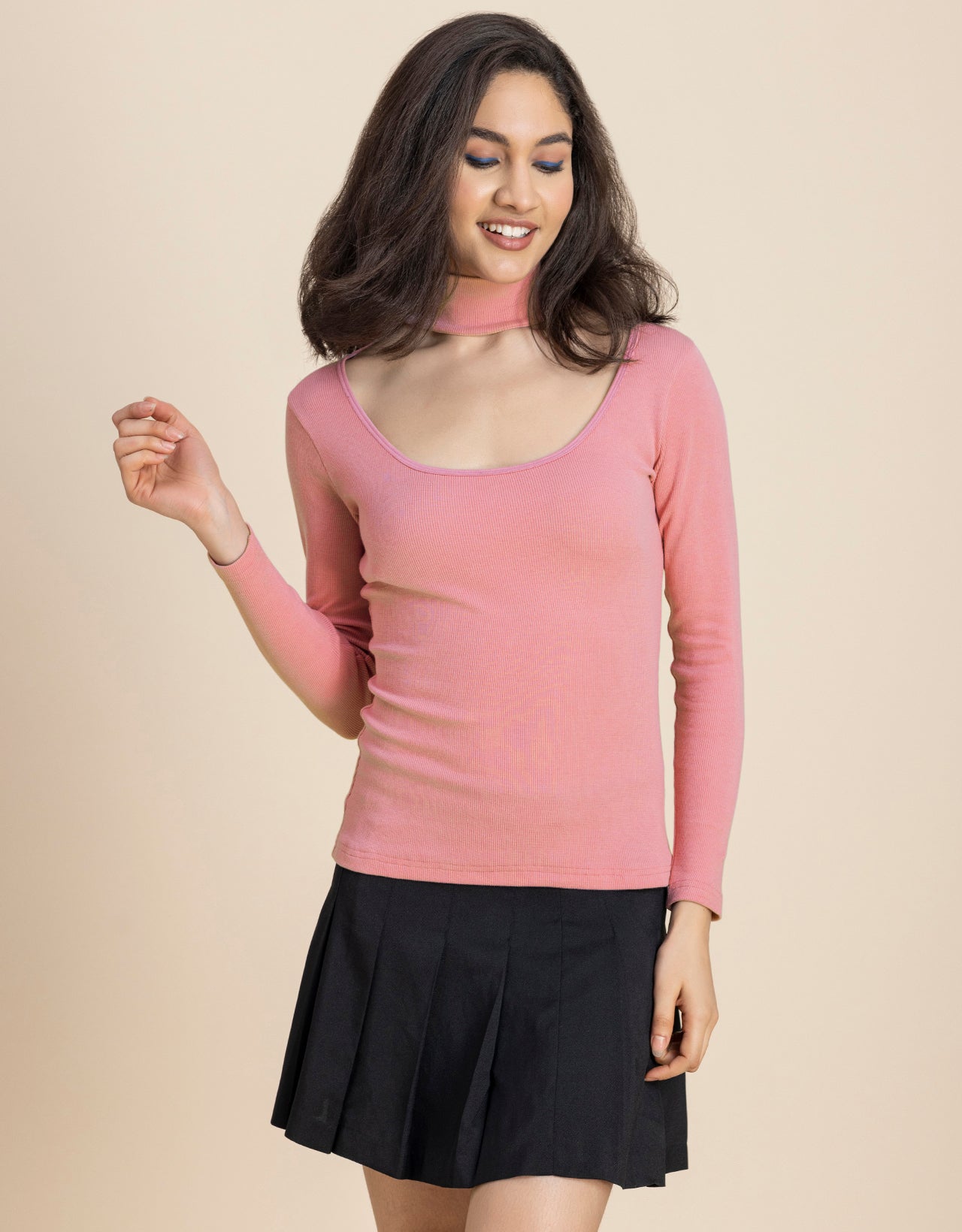 Women Solid Knit Turtle-Neck Casual Top