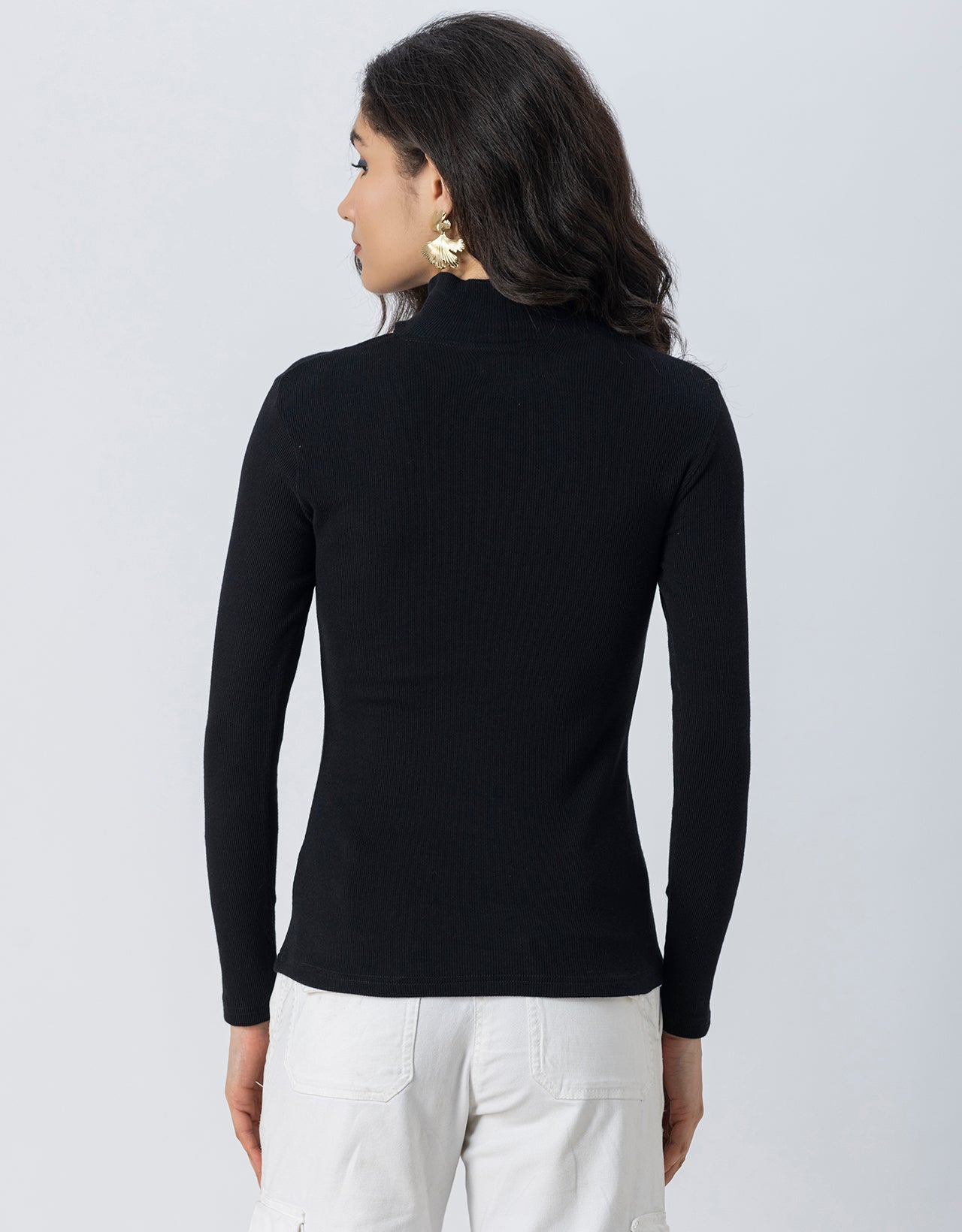 Women Solid Knit Turtle-Neck Casual Top