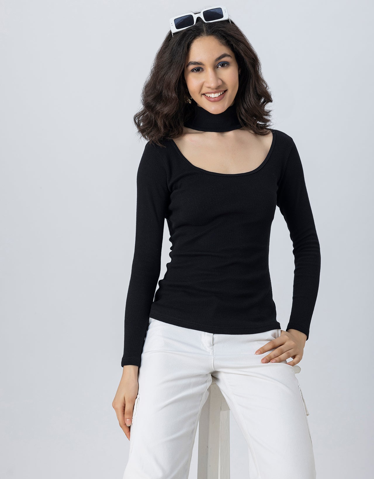 Women Solid Knit Turtle-Neck Casual Top