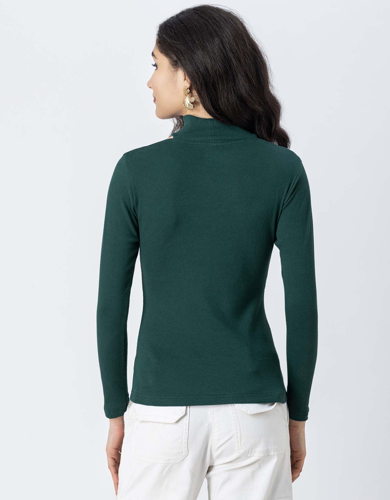 Women Solid Knit Turtle-Neck Casual Top