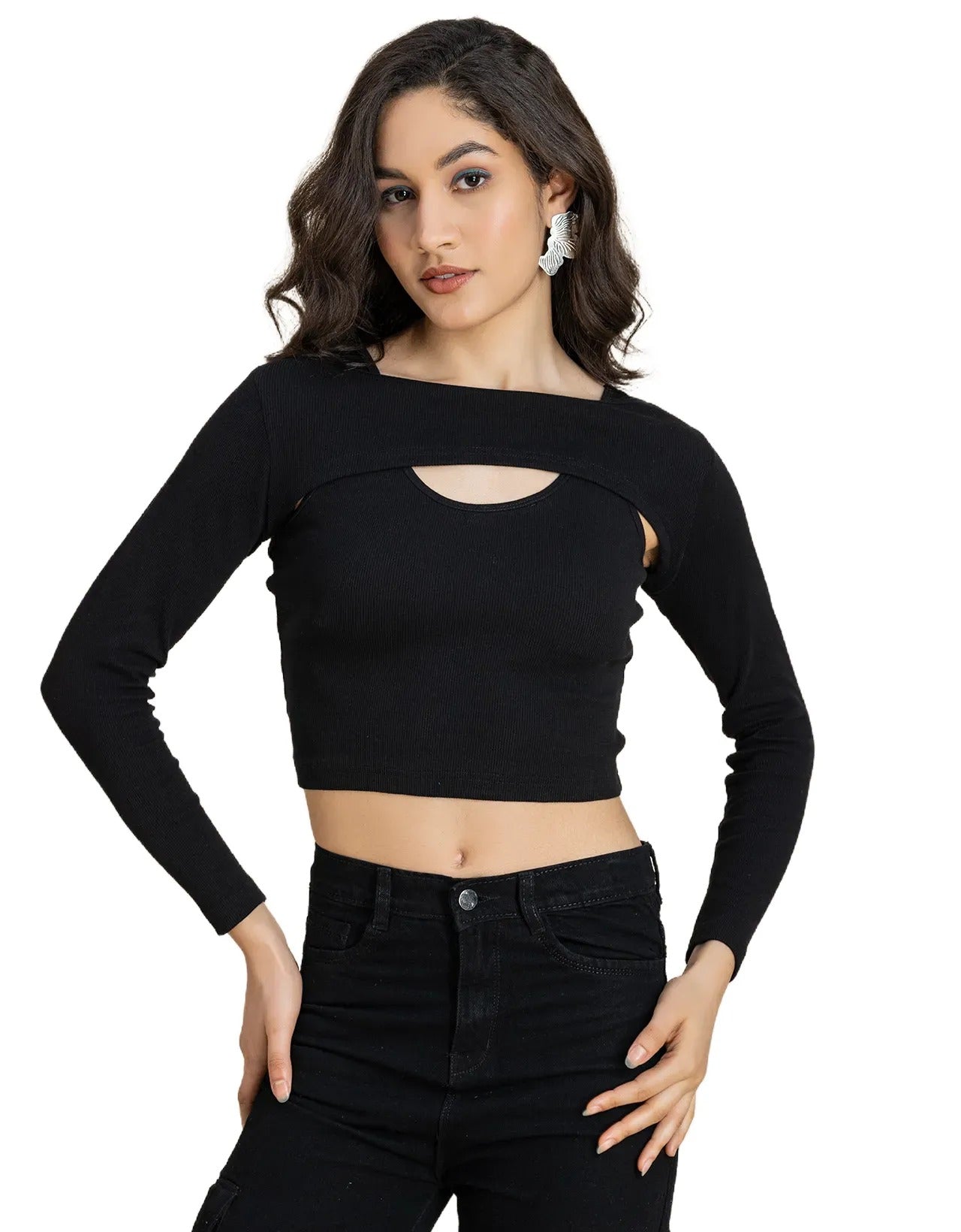 2 Pc Solid Bust Crop Top For Women