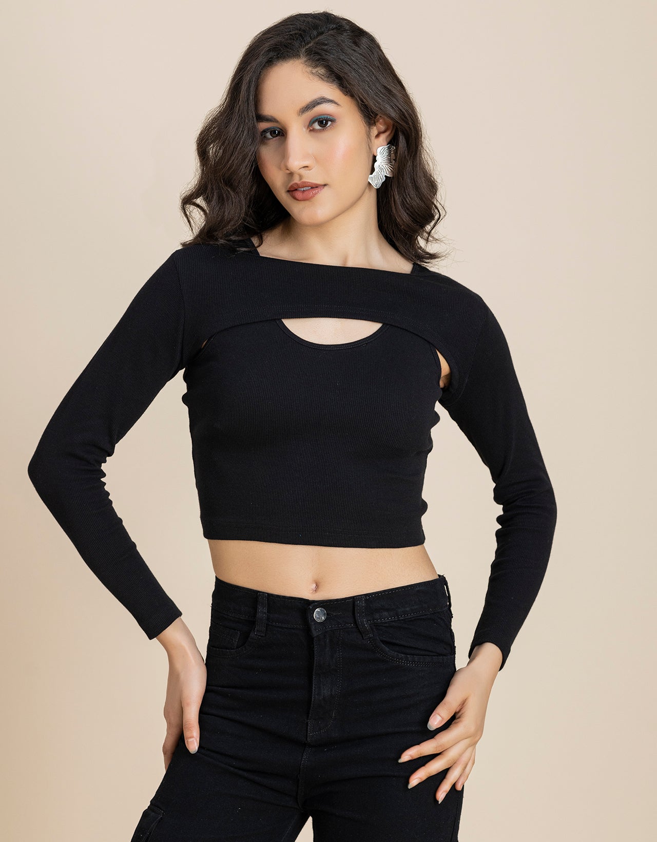 2 Pc Solid Bust Crop Top For Women