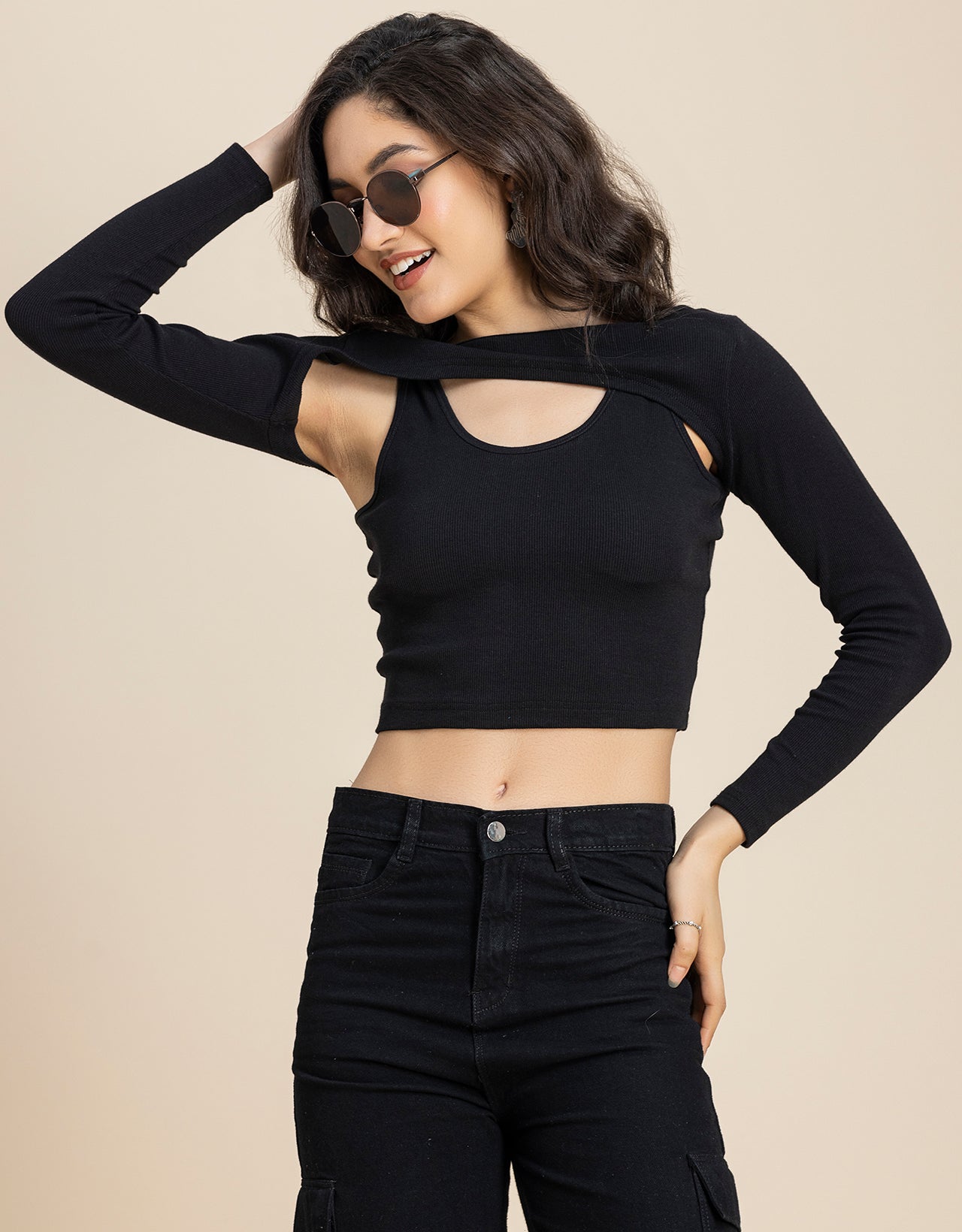 2 Pc Solid Bust Crop Top For Women