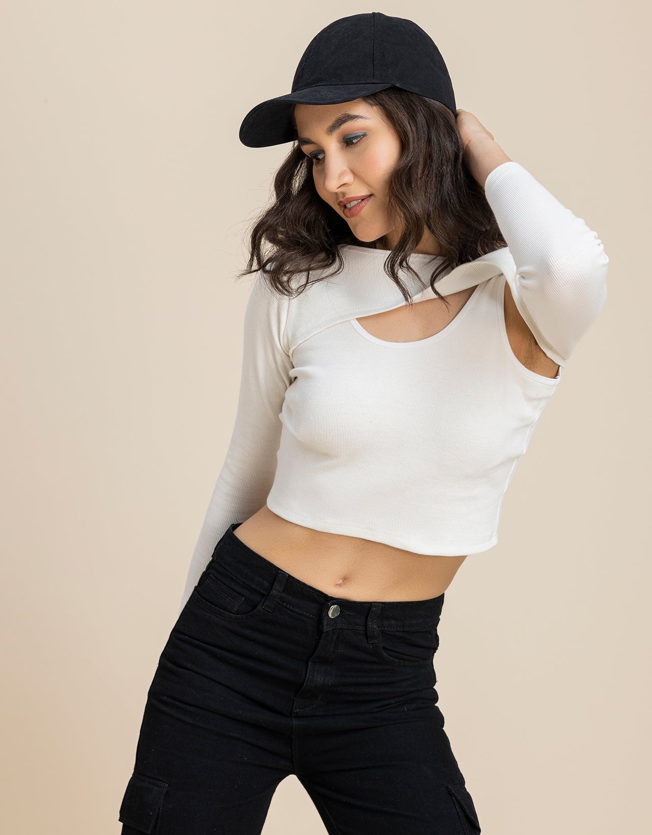 2 Pc Solid Bust Crop Top For Women