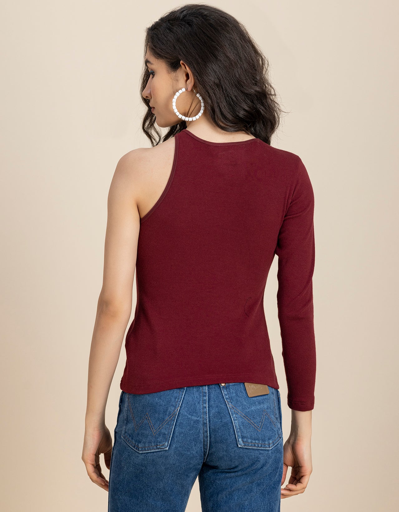 Women Solid One Shoulder Knit Top