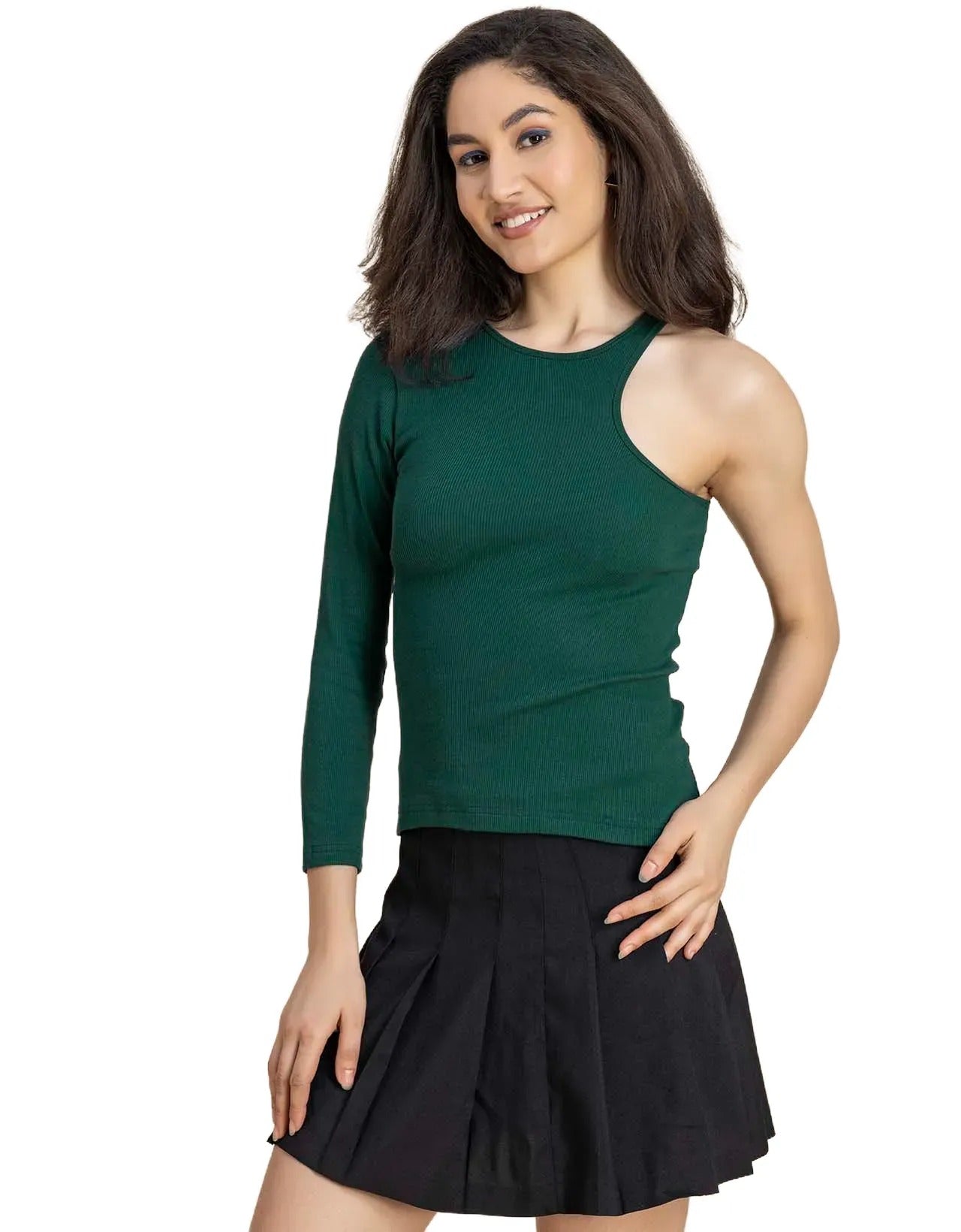 Women Solid One Shoulder Knit Top