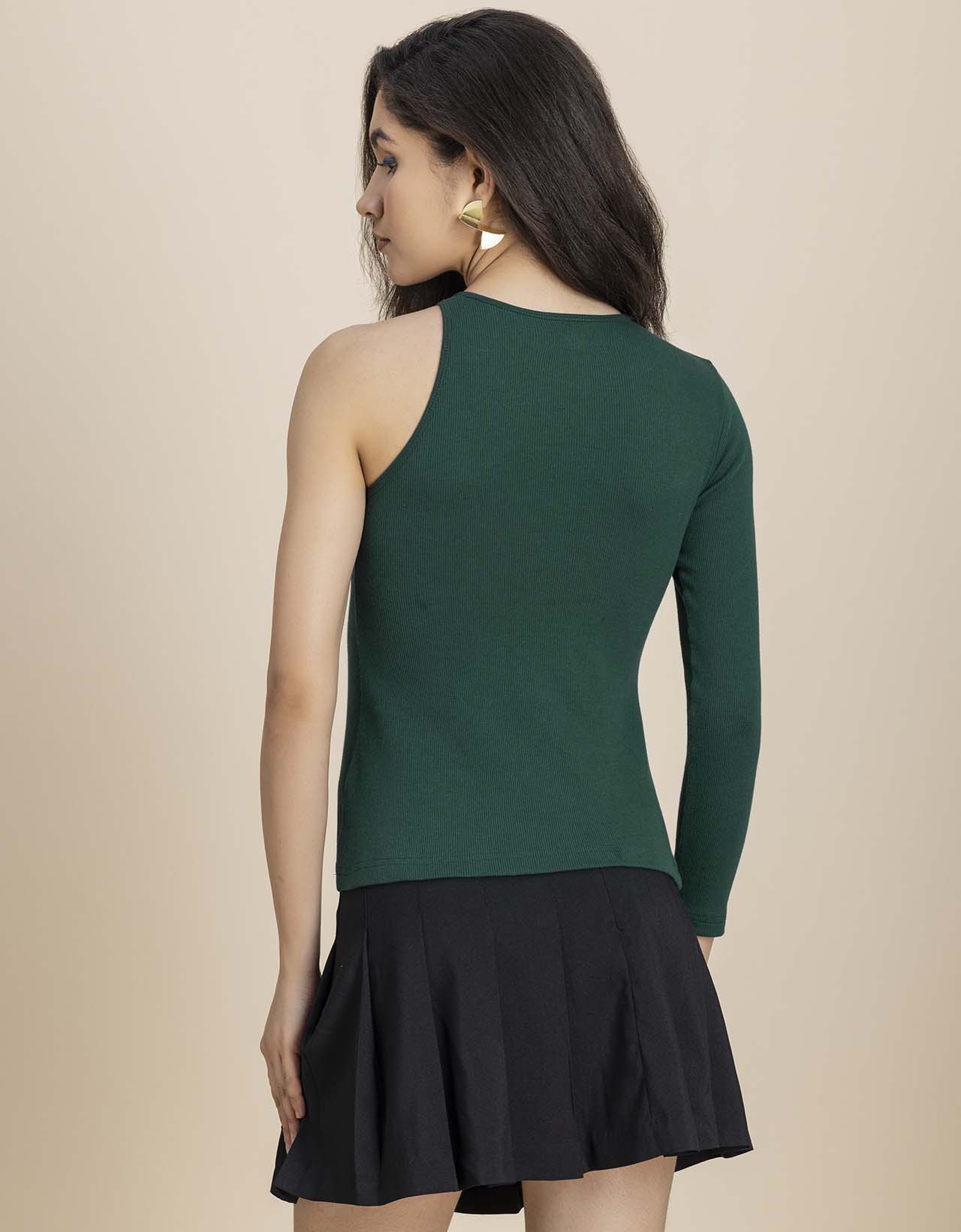 Women Solid One Shoulder Knit Top