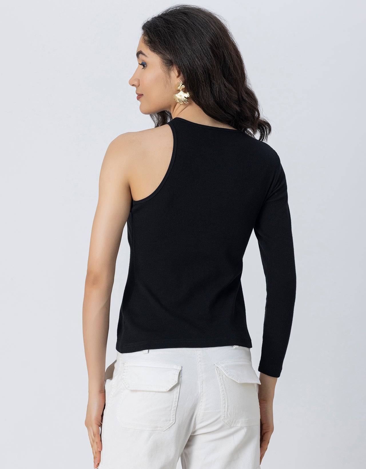 Women Solid One Shoulder Knit Top