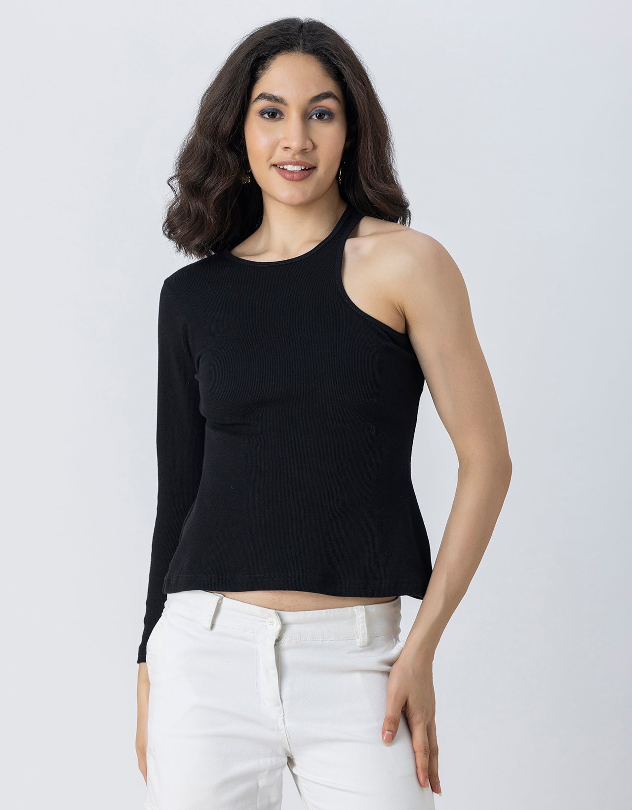 Women Solid One Shoulder Knit Top