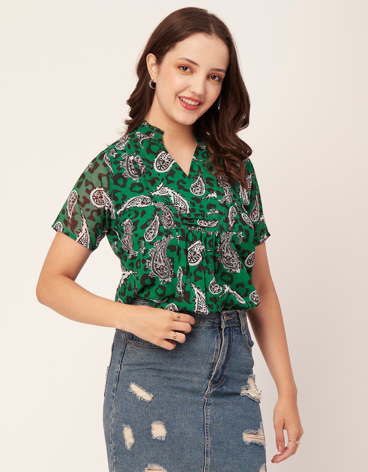 V-Neck Printed Short Top