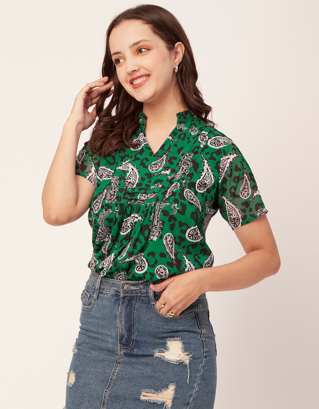 V-Neck Printed Short Top