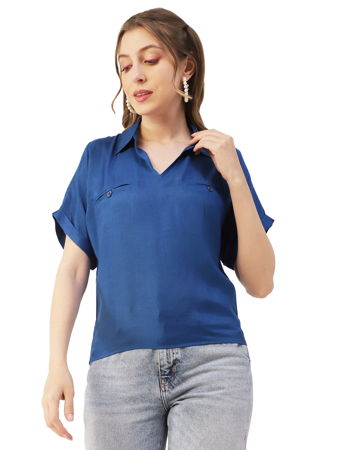Solid Collar Summer Top