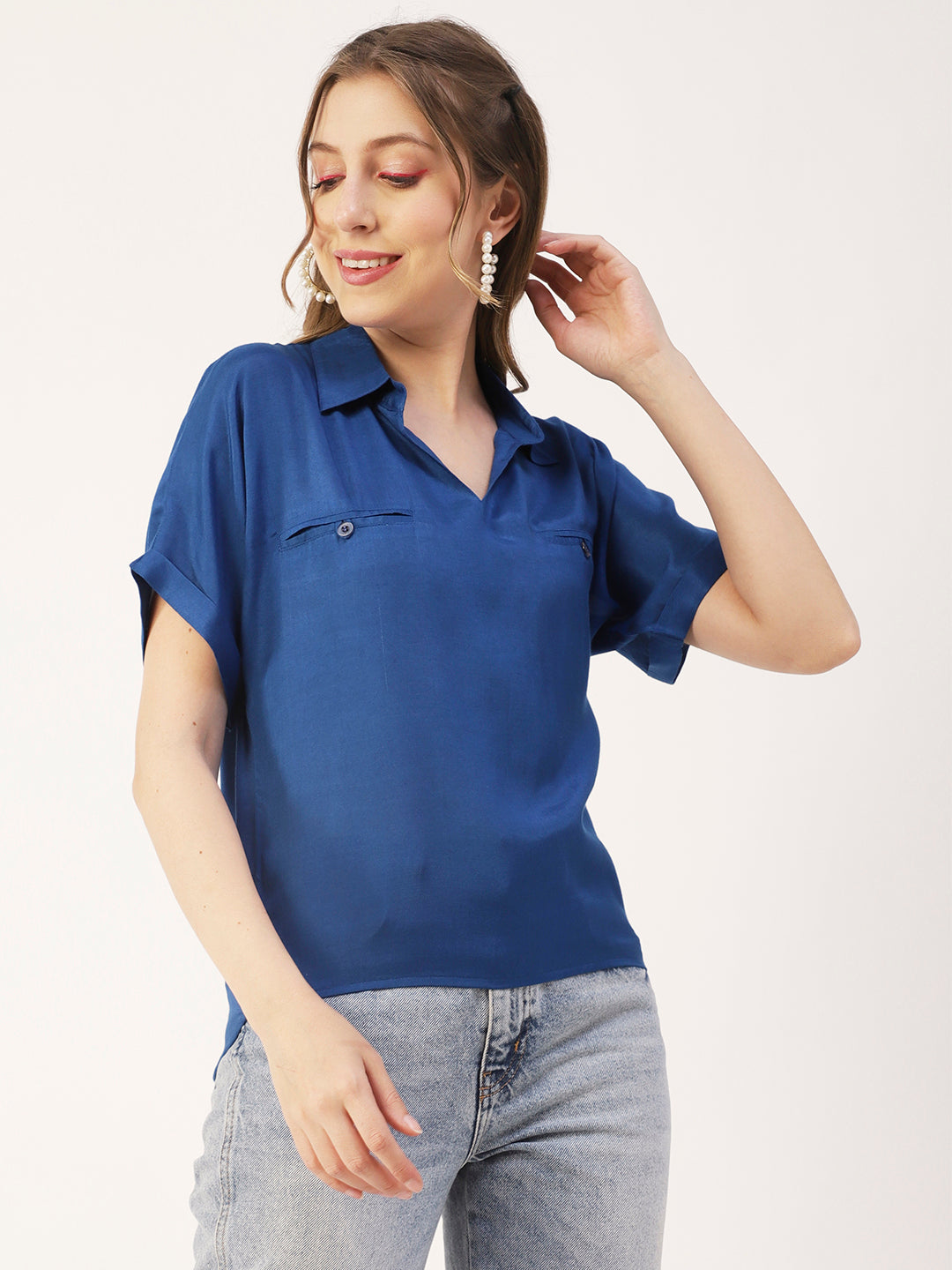 Solid Collar Summer Top