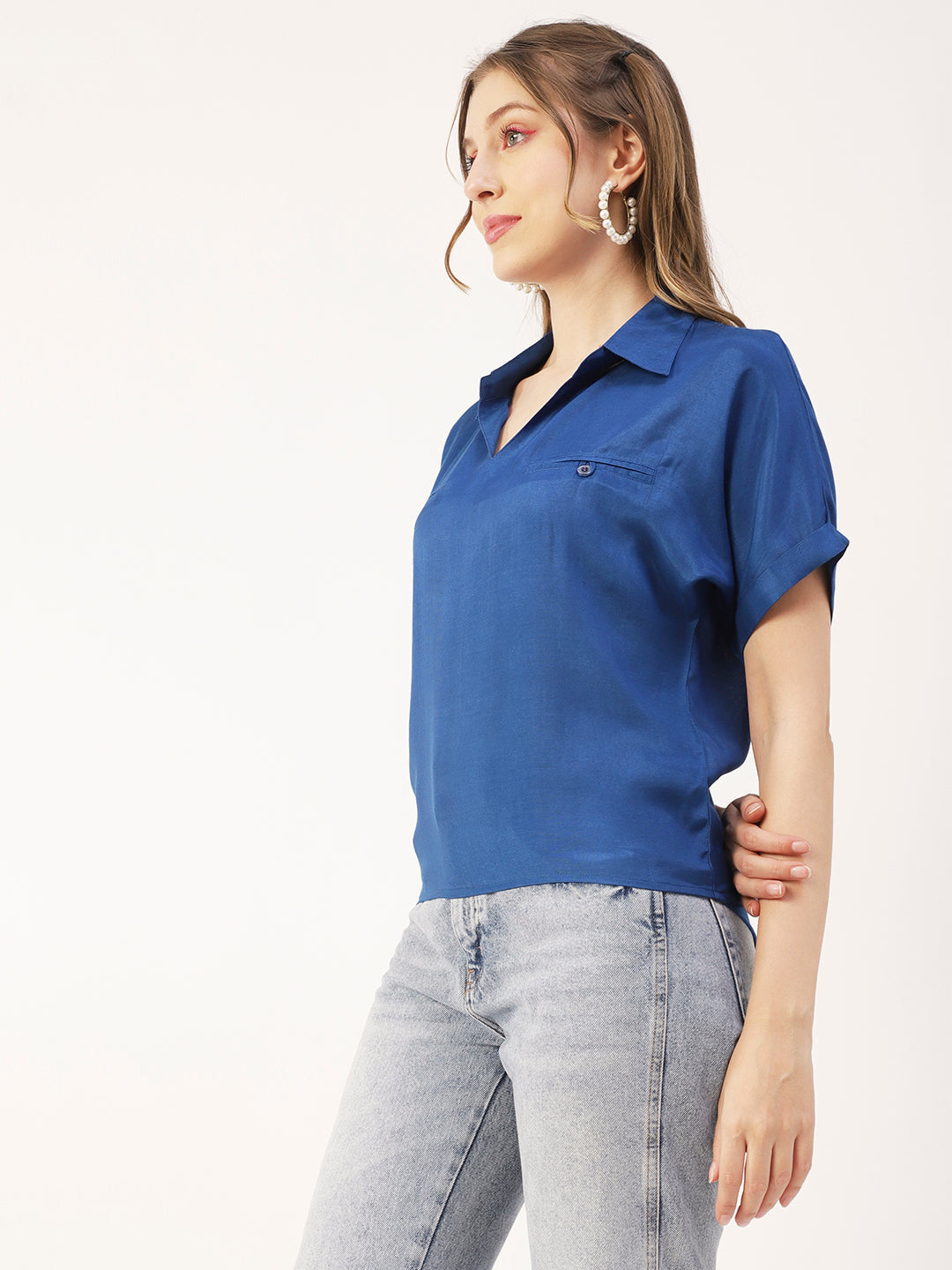 Solid Collar Summer Top