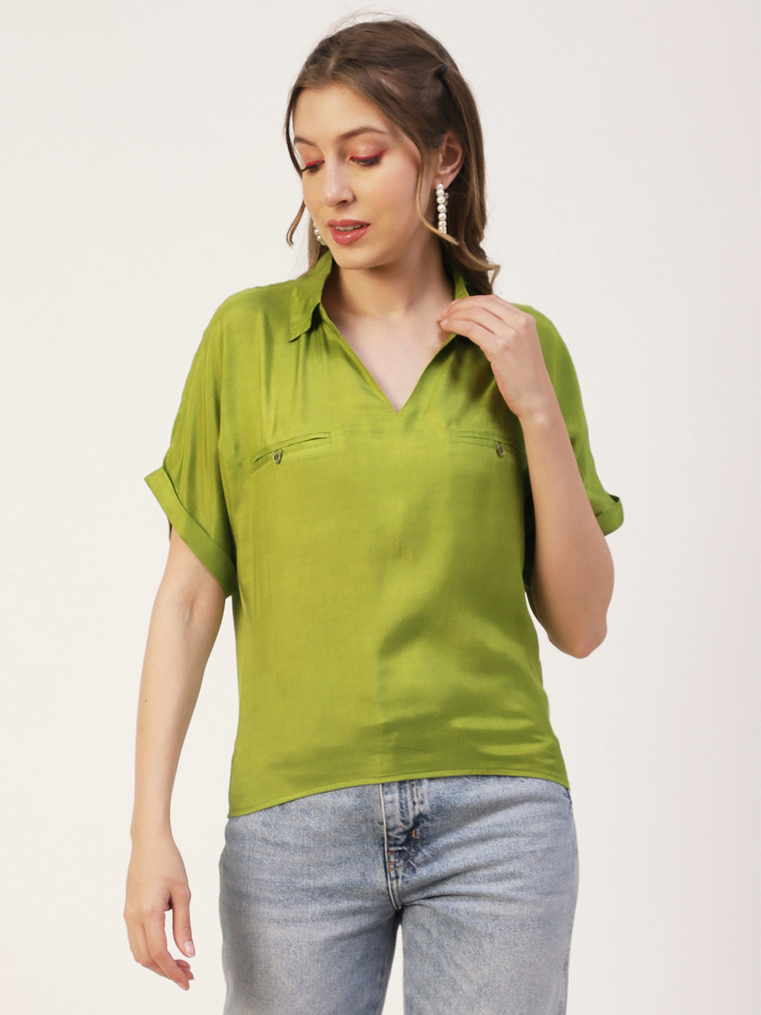 Solid Collar Summer Top