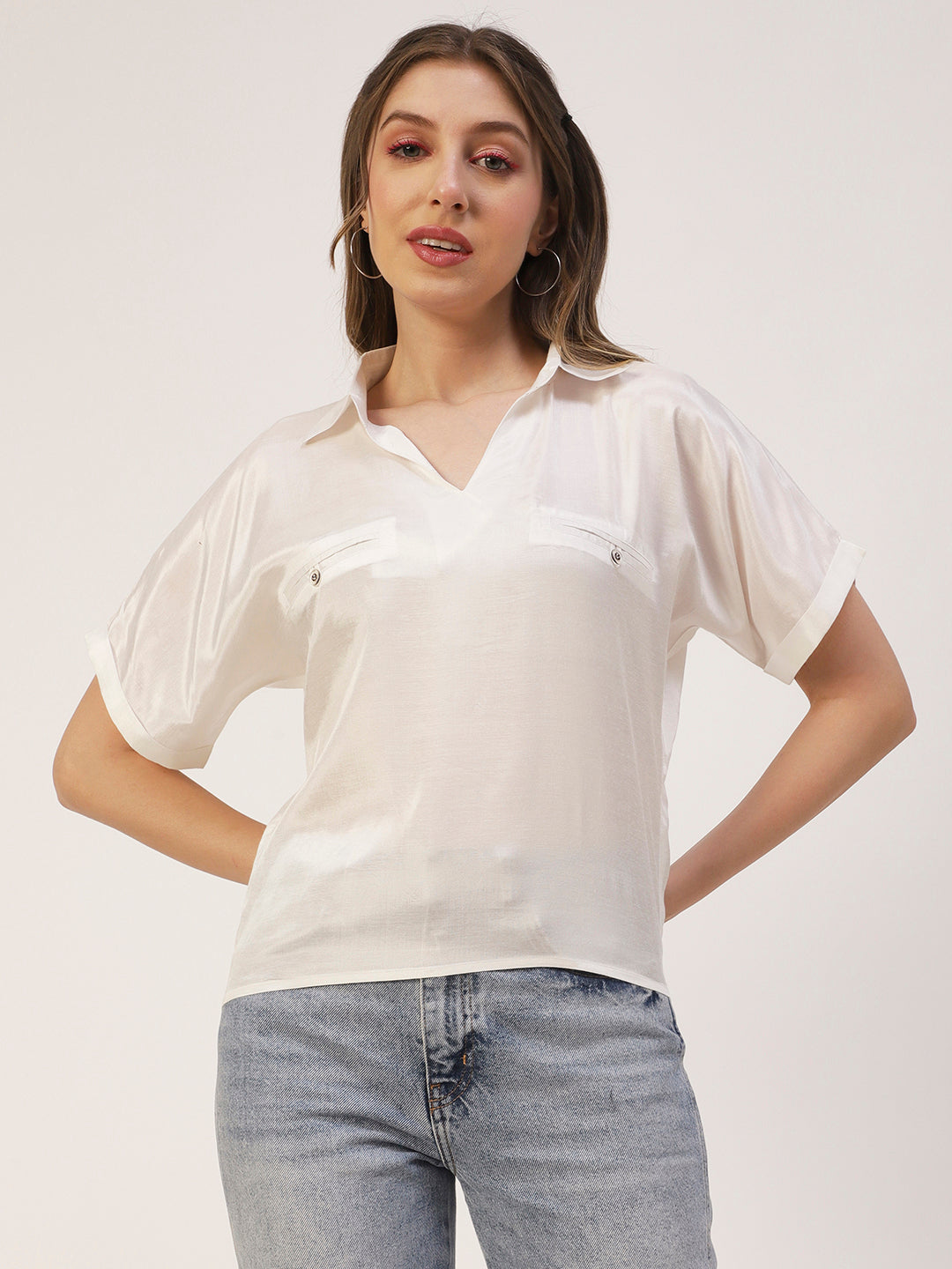 Solid Collar Summer Top