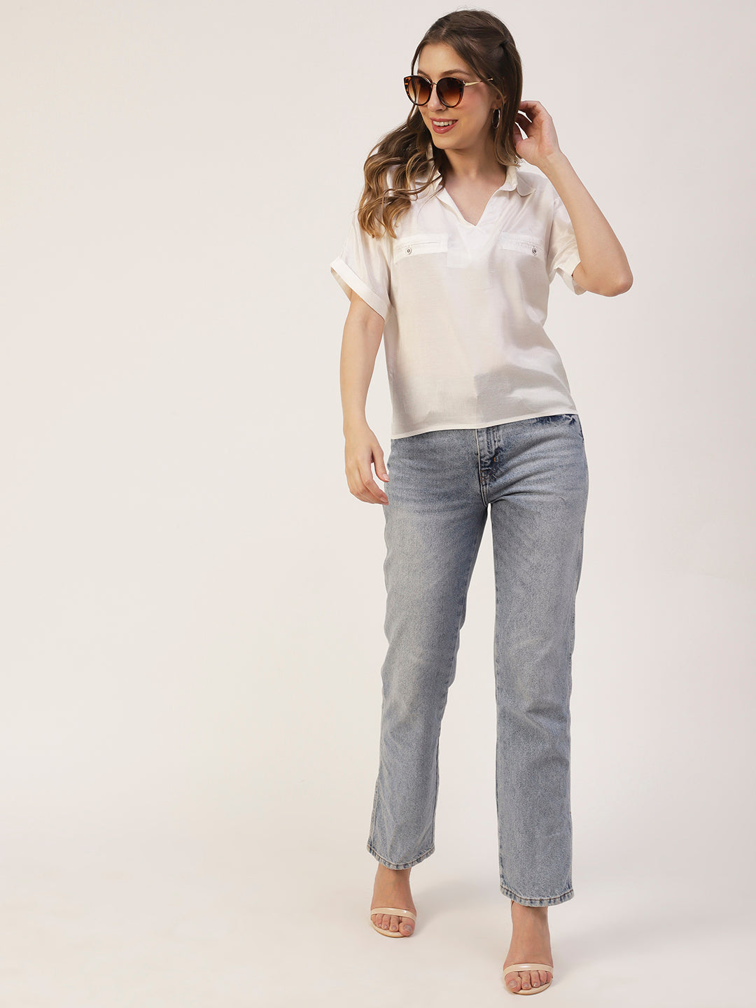 Solid Collar Summer Top
