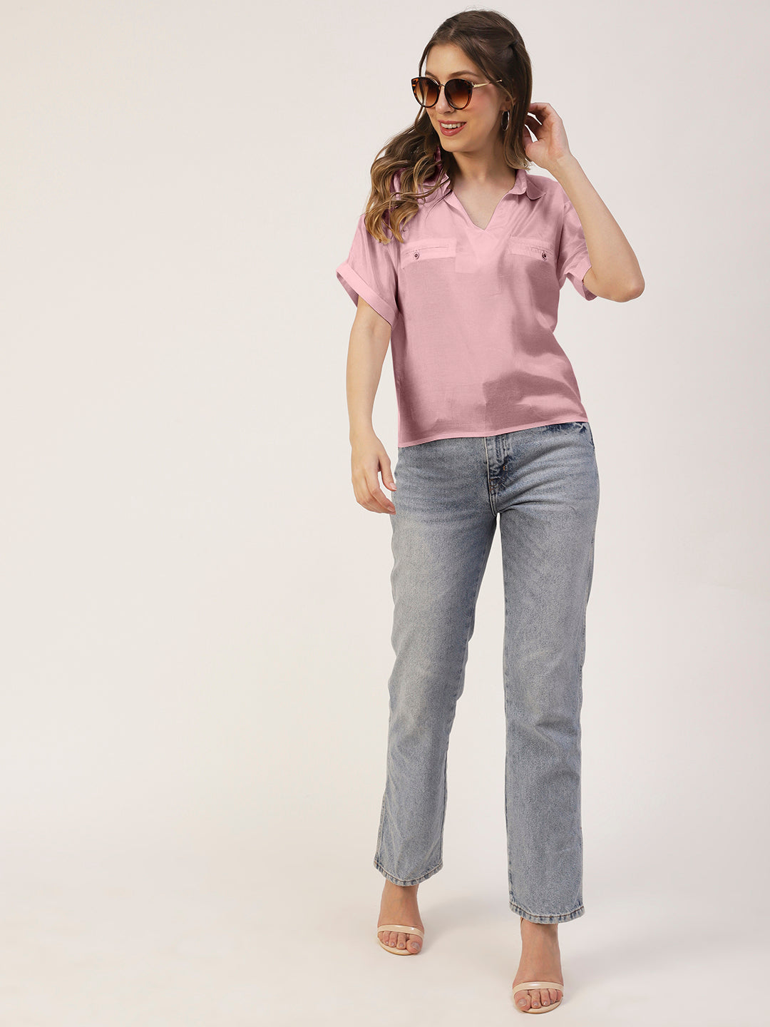 Solid Collar Summer Top