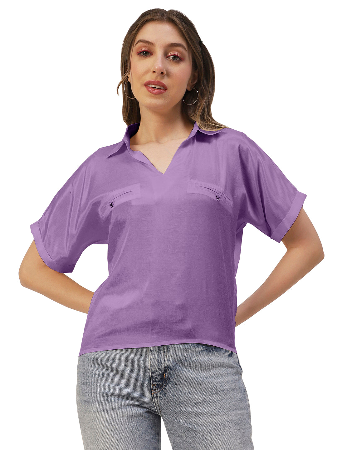 Solid Collar Summer Top