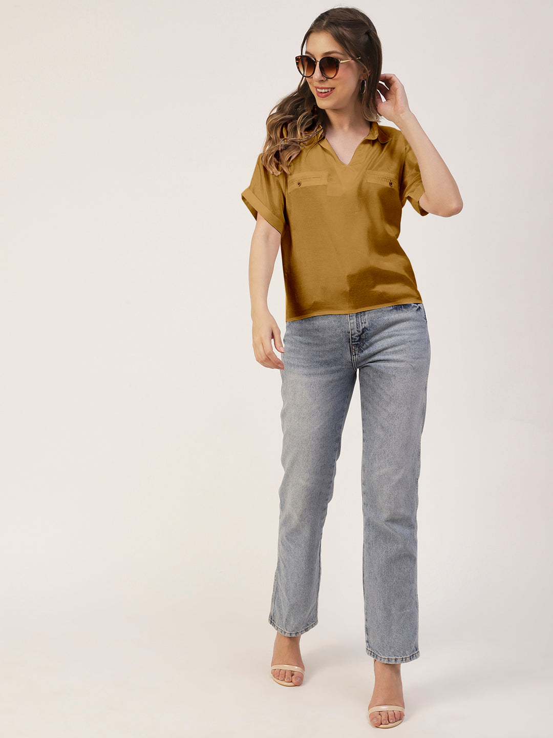 Solid Collar Summer Top