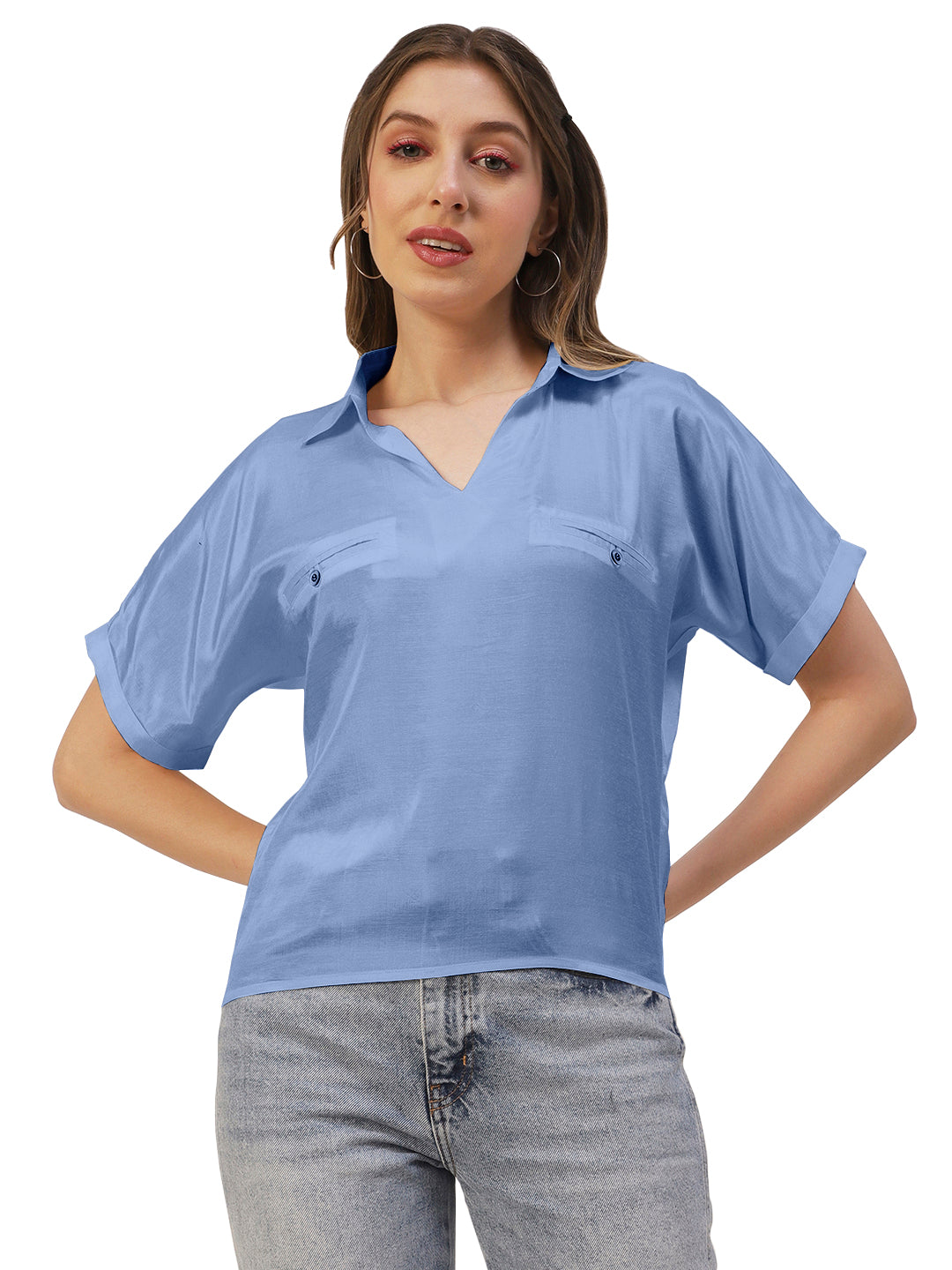 Solid Collar Summer Top