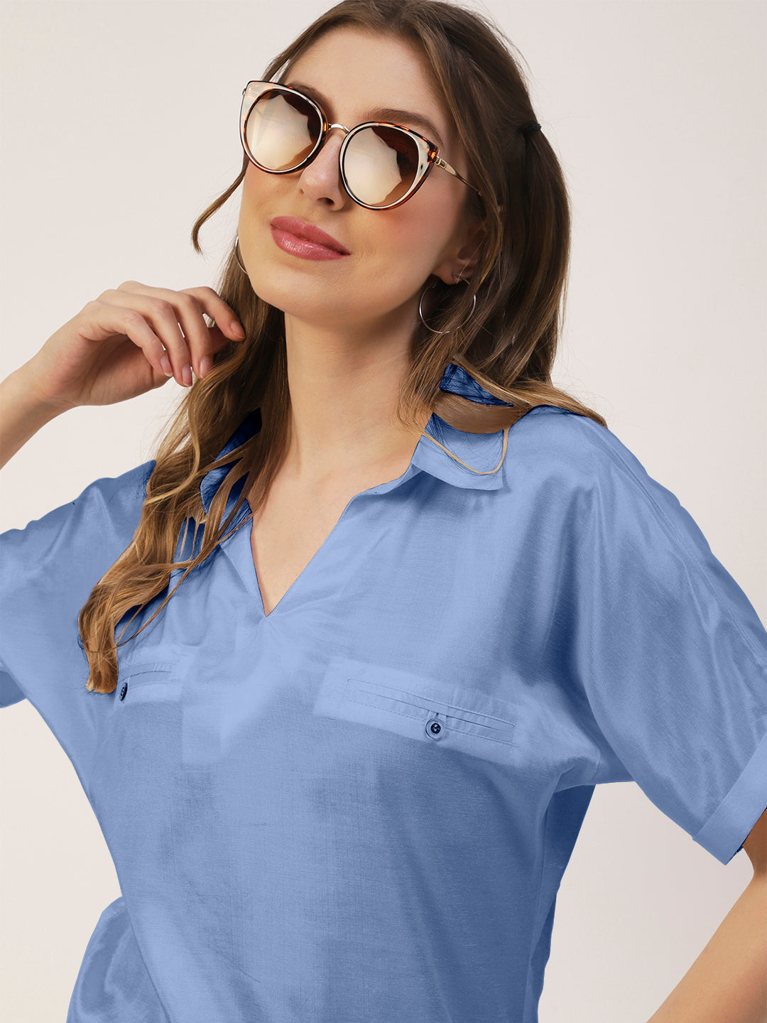 Solid Collar Summer Top