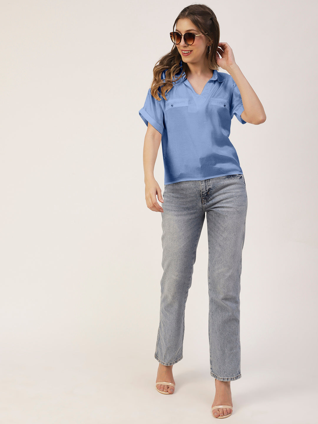 Solid Collar Summer Top
