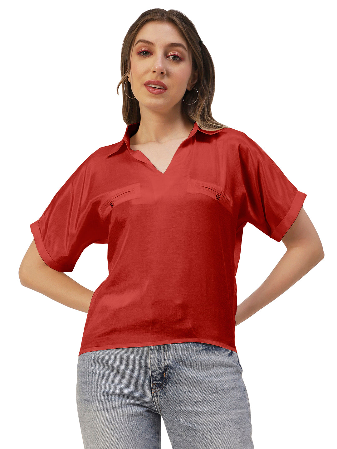 Solid Collar Summer Top