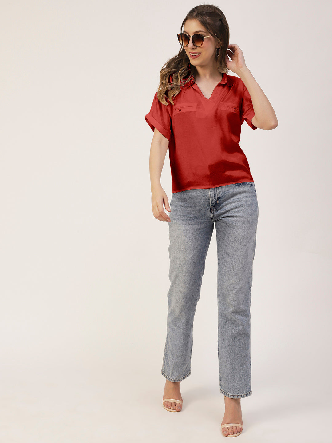 Solid Collar Summer Top