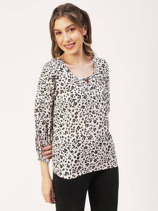 Printed Balloon Tie-Up Top